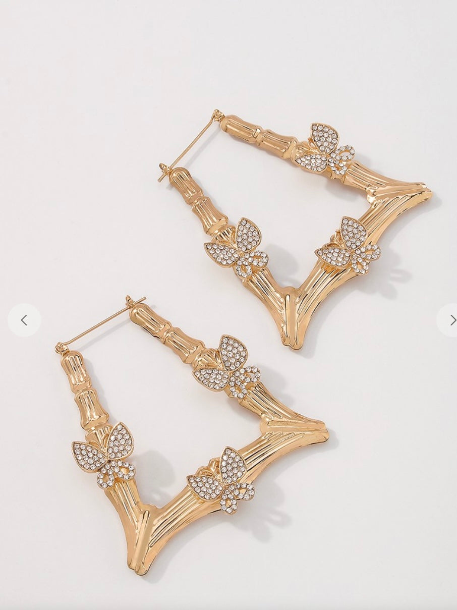 Bamboo Rectangle Hoop Earring