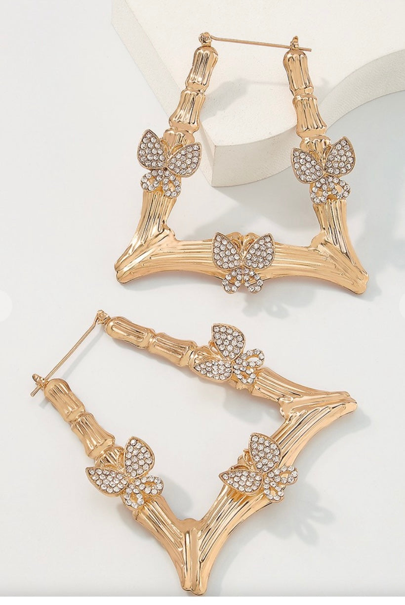 Bamboo Rectangle Hoop Earring
