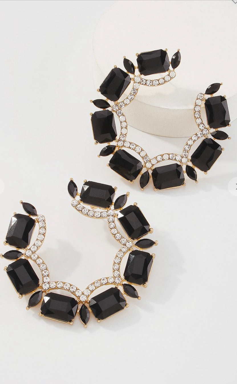 Black Emerald Rhinestone Earrings